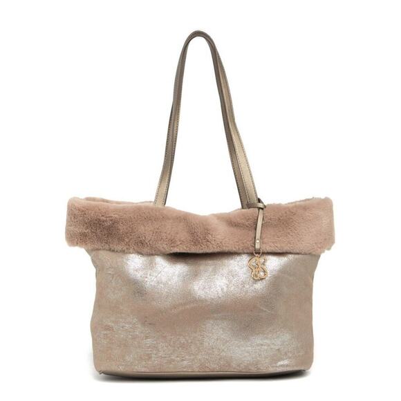Jessica Simpson Handbags - Jessica Simpson Flora Faux Fur Tote Bag In Champagne